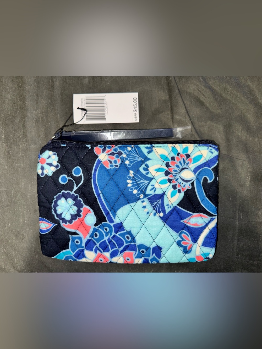 Vera Bradley Navy Blue Multi Floral Quilted Zip Pouch